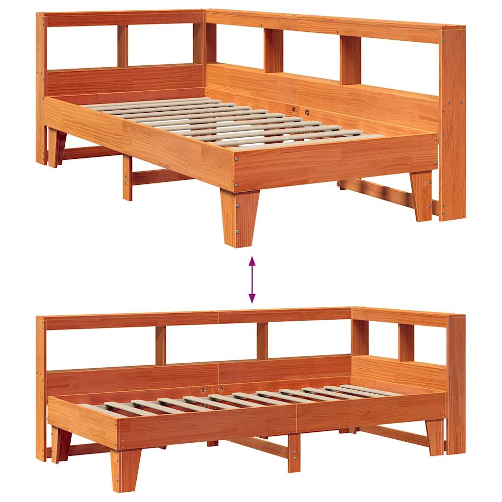 Lit bibliothèque sans matelas cire marron 90x200 cm pin massif - XIOS