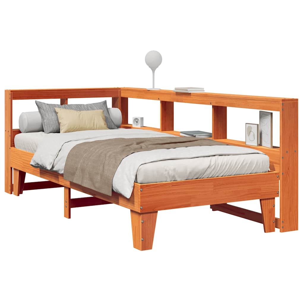 Lit bibliothèque sans matelas cire marron 90x200 cm pin massif - XIOS