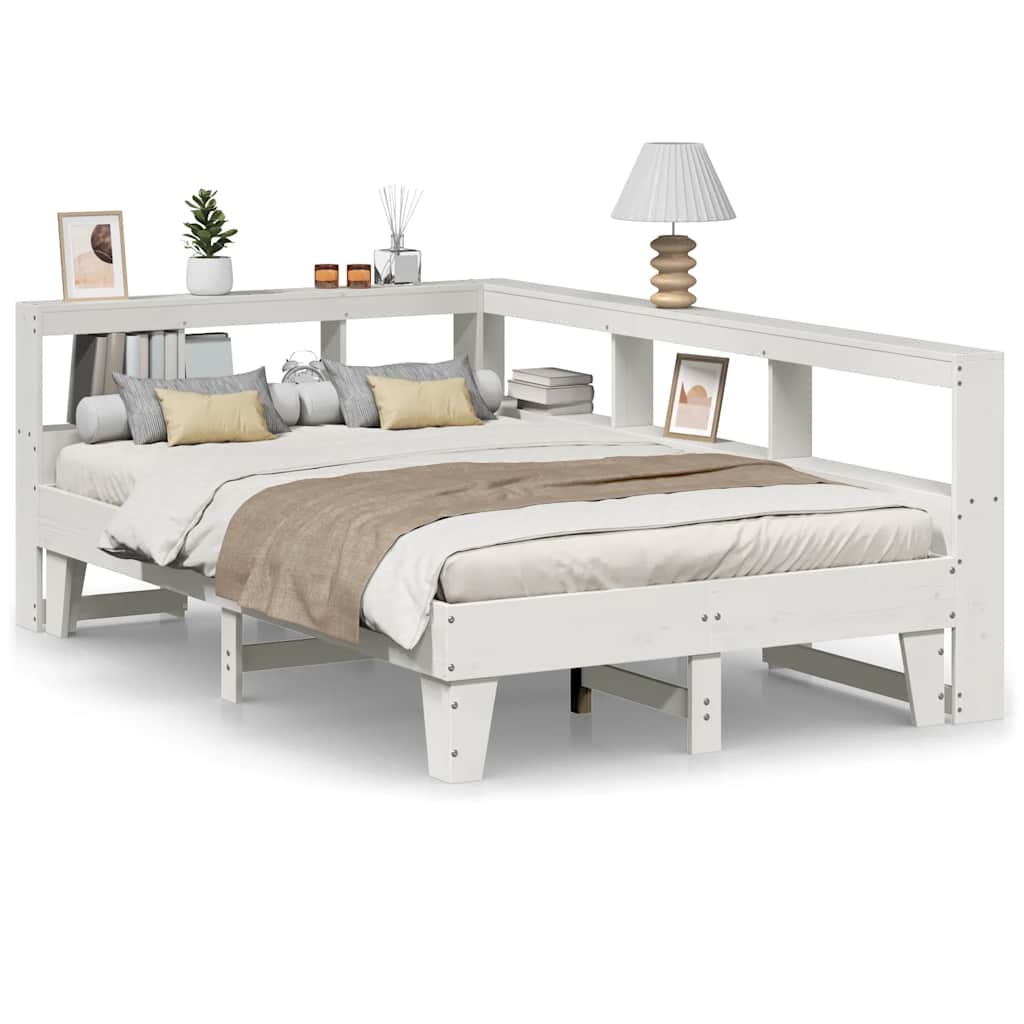 Lit bibliothèque sans matelas blanc 140x190 cm bois pin massif - XIOS