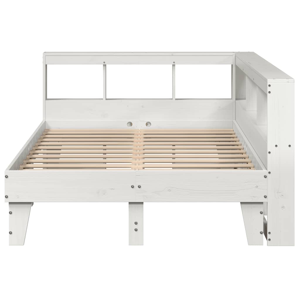 Lit bibliothèque sans matelas blanc 140x190 cm bois pin massif - XIOS
