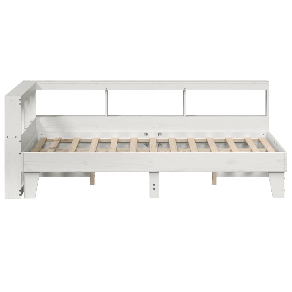 Lit bibliothèque sans matelas blanc 140x190 cm bois pin massif - XIOS
