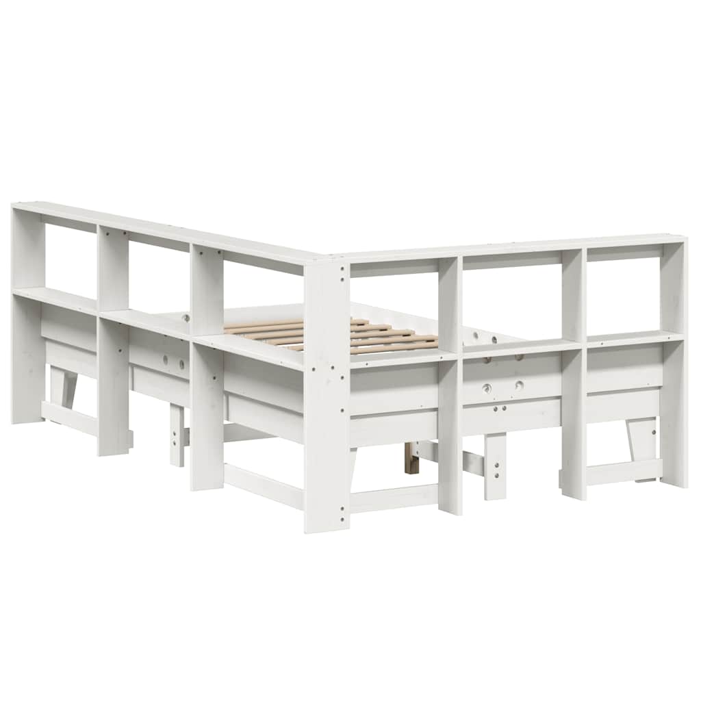 Lit bibliothèque sans matelas blanc 140x190 cm bois pin massif - XIOS