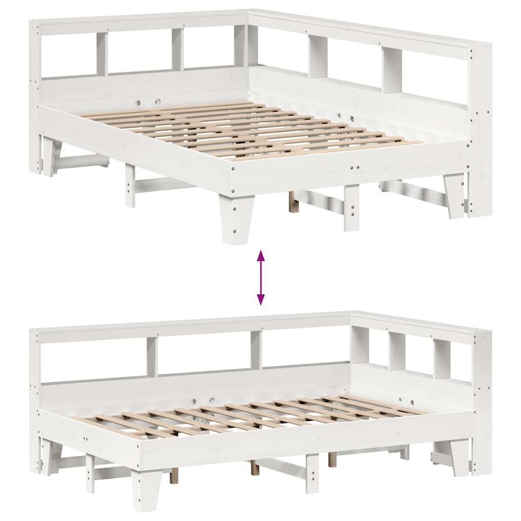 Lit bibliothèque sans matelas blanc 140x190 cm bois pin massif - XIOS