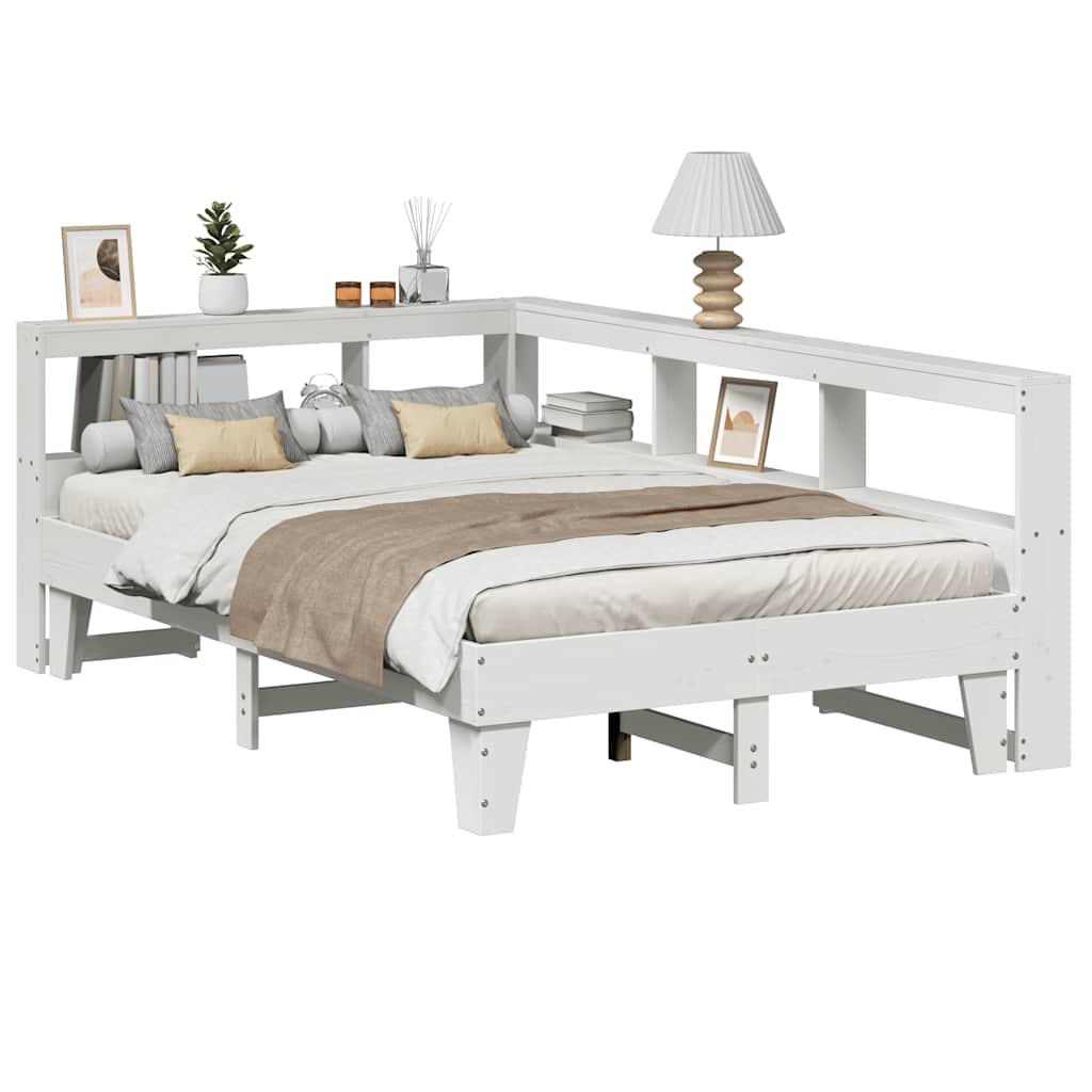 Lit bibliothèque sans matelas blanc 140x190 cm bois pin massif - XIOS