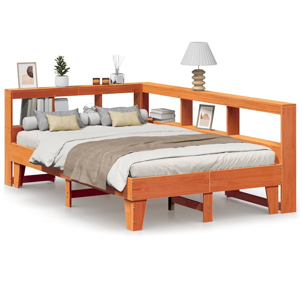 Lit bibliothèque sans matelas cire marron 140x190 cm pin massif - XIOS