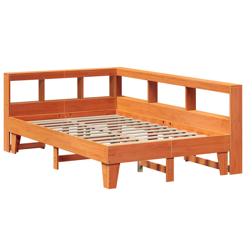 Lit bibliothèque sans matelas cire marron 140x190 cm pin massif - XIOS