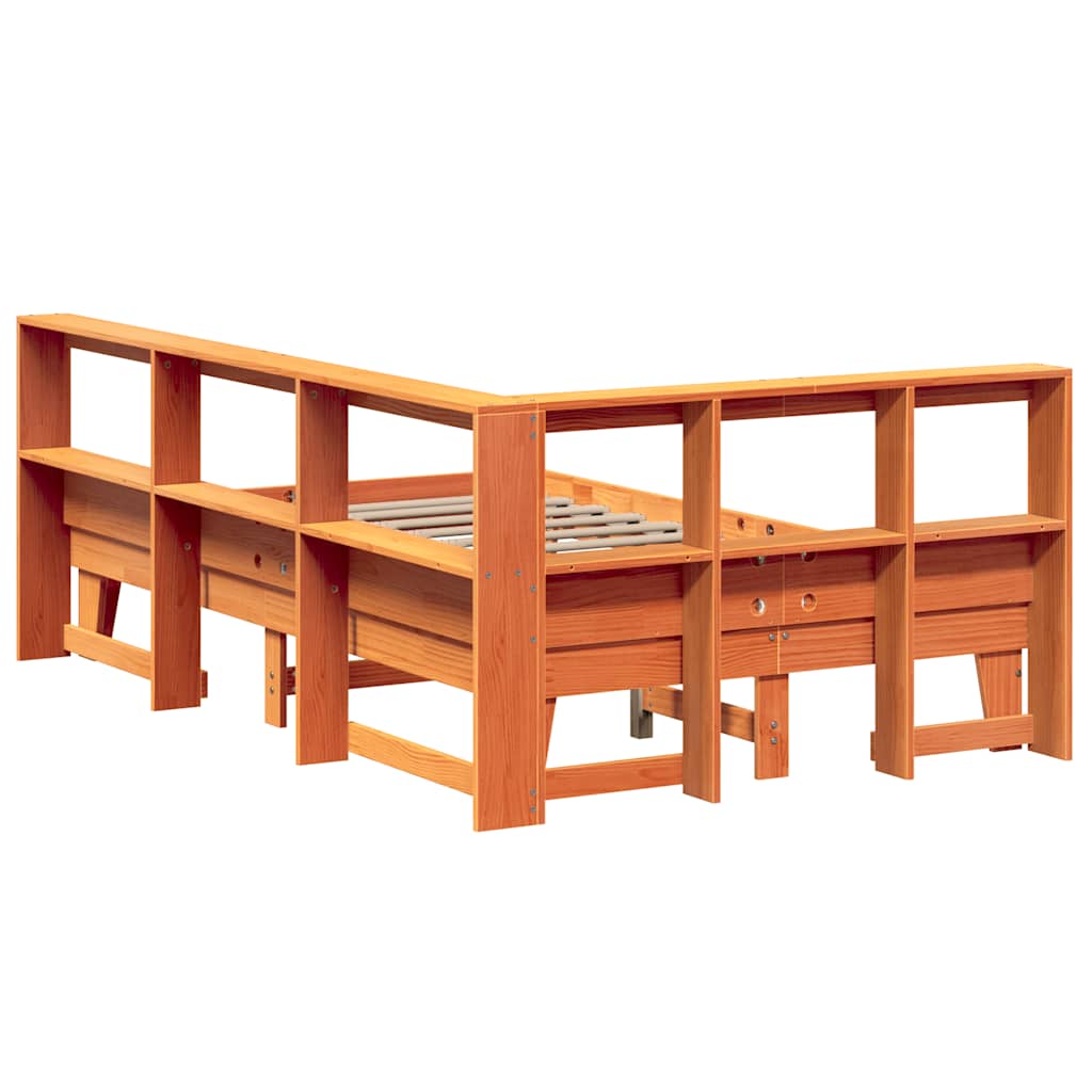 Lit bibliothèque sans matelas cire marron 140x190 cm pin massif - XIOS