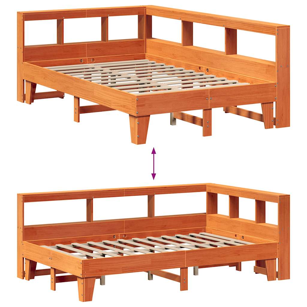 Lit bibliothèque sans matelas cire marron 140x190 cm pin massif - XIOS