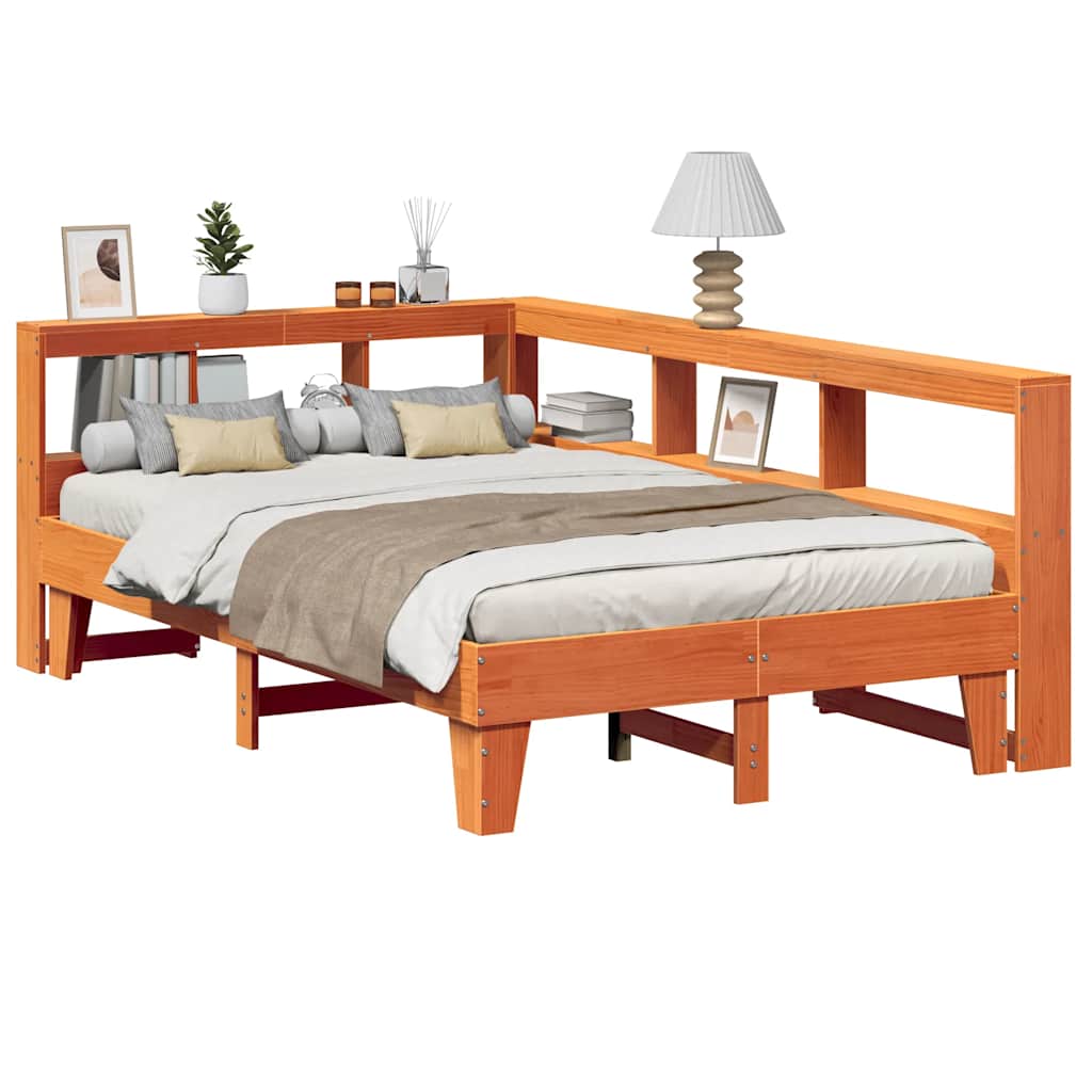 Lit bibliothèque sans matelas cire marron 140x190 cm pin massif - XIOS