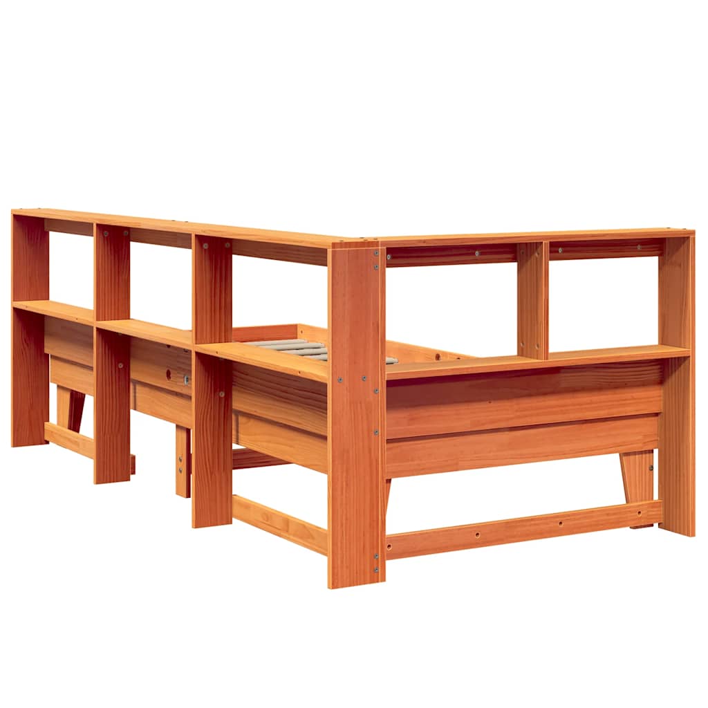 Lit bibliothèque sans matelas cire marron 75x190 cm pin massif - XIOS