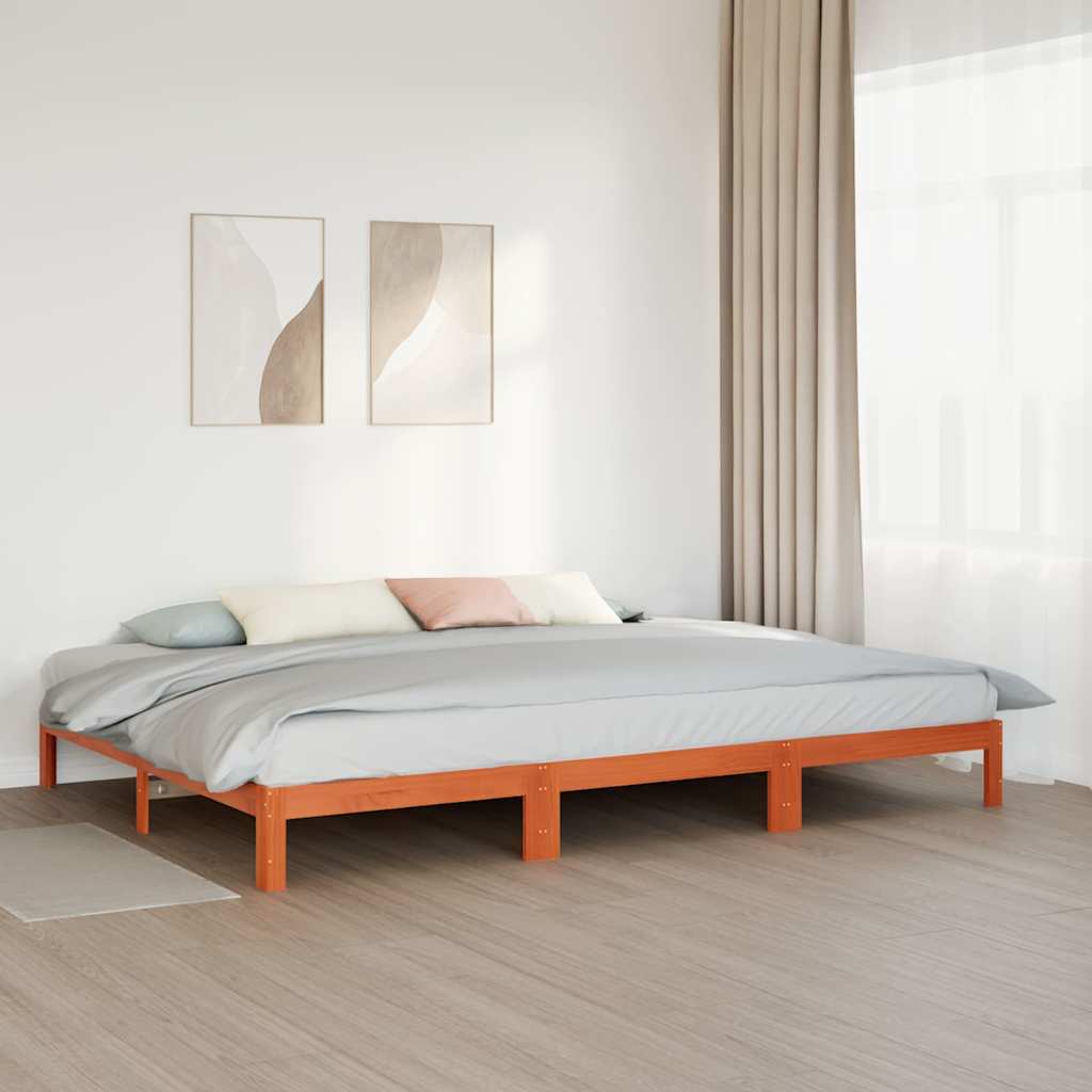 Cadre de lit familial sans matelas marron ciré 240x200 cm - XIOS