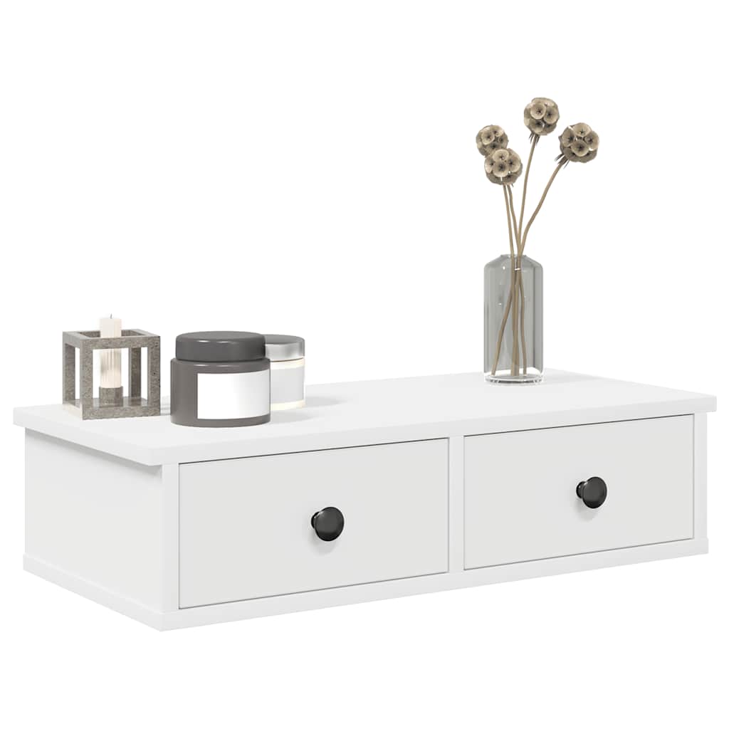Étagère murale avec tiroirs blanc 60x28x15 cm bois d'ingénierie - XIOS