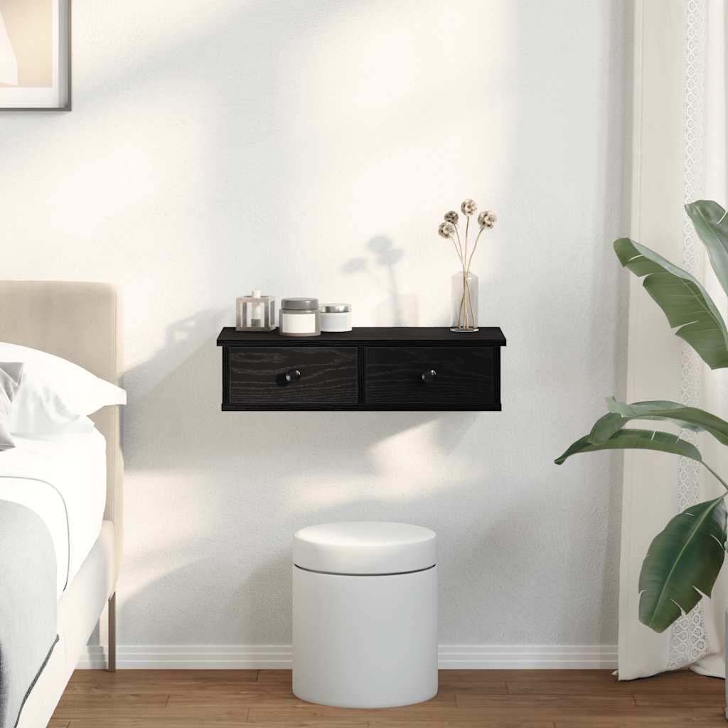 Étagère murale avec tiroirs noir 60x28x15 cm bois d'ingénierie - XIOS