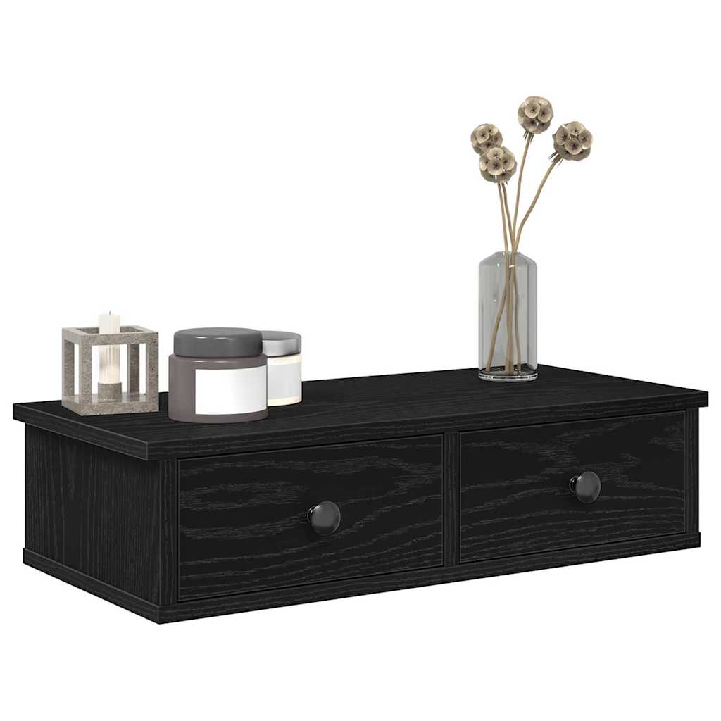 Étagère murale avec tiroirs noir 60x28x15 cm bois d'ingénierie - XIOS
