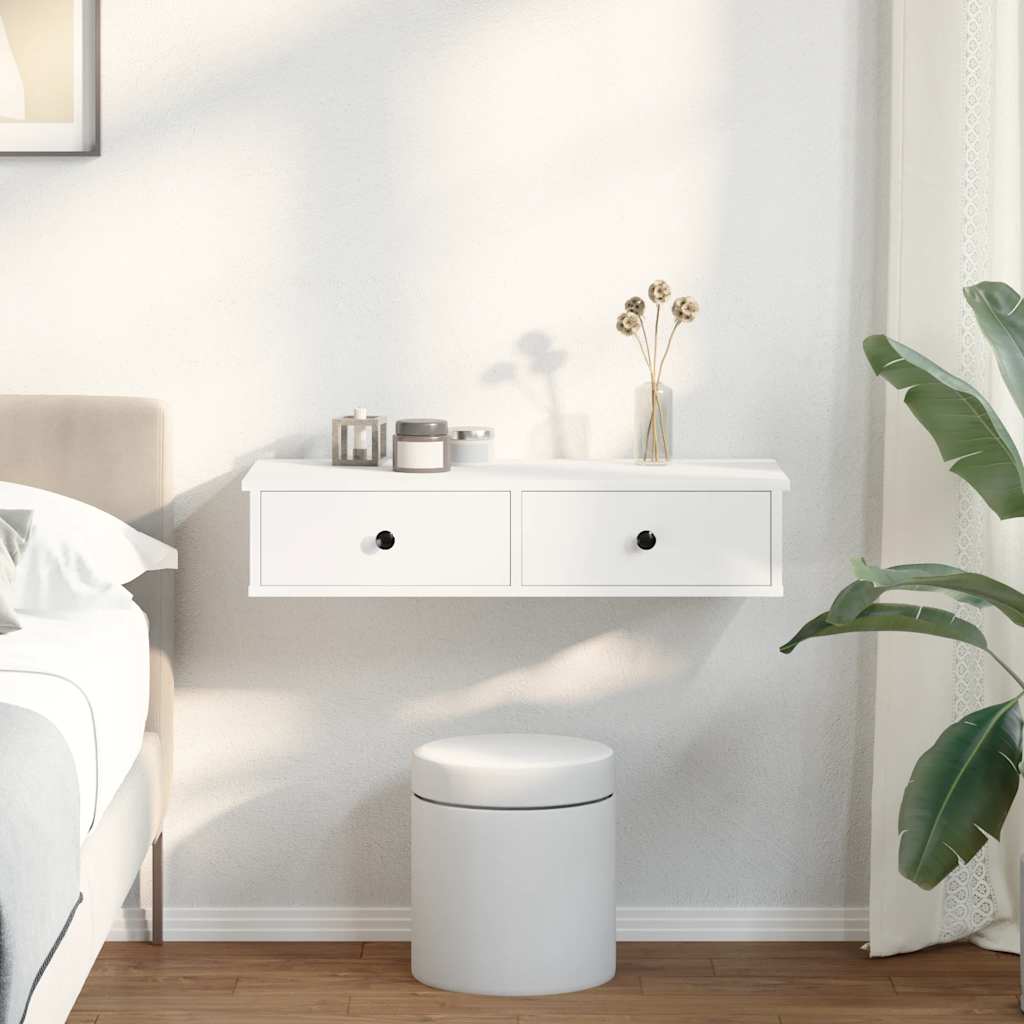 Étagère murale avec tiroirs blanc 80x34x17 cm bois d'ingénierie - XIOS