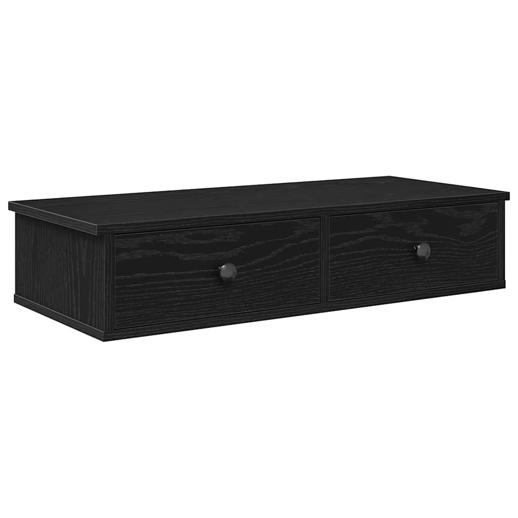 Étagère murale avec tiroirs noir 80x31x17 cm bois d'ingénierie - XIOS