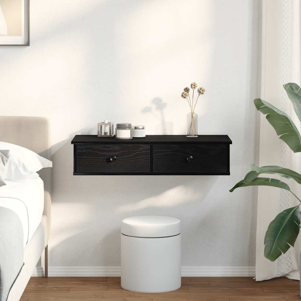 Étagère murale avec tiroirs noir 80x31x17 cm bois d'ingénierie - XIOS