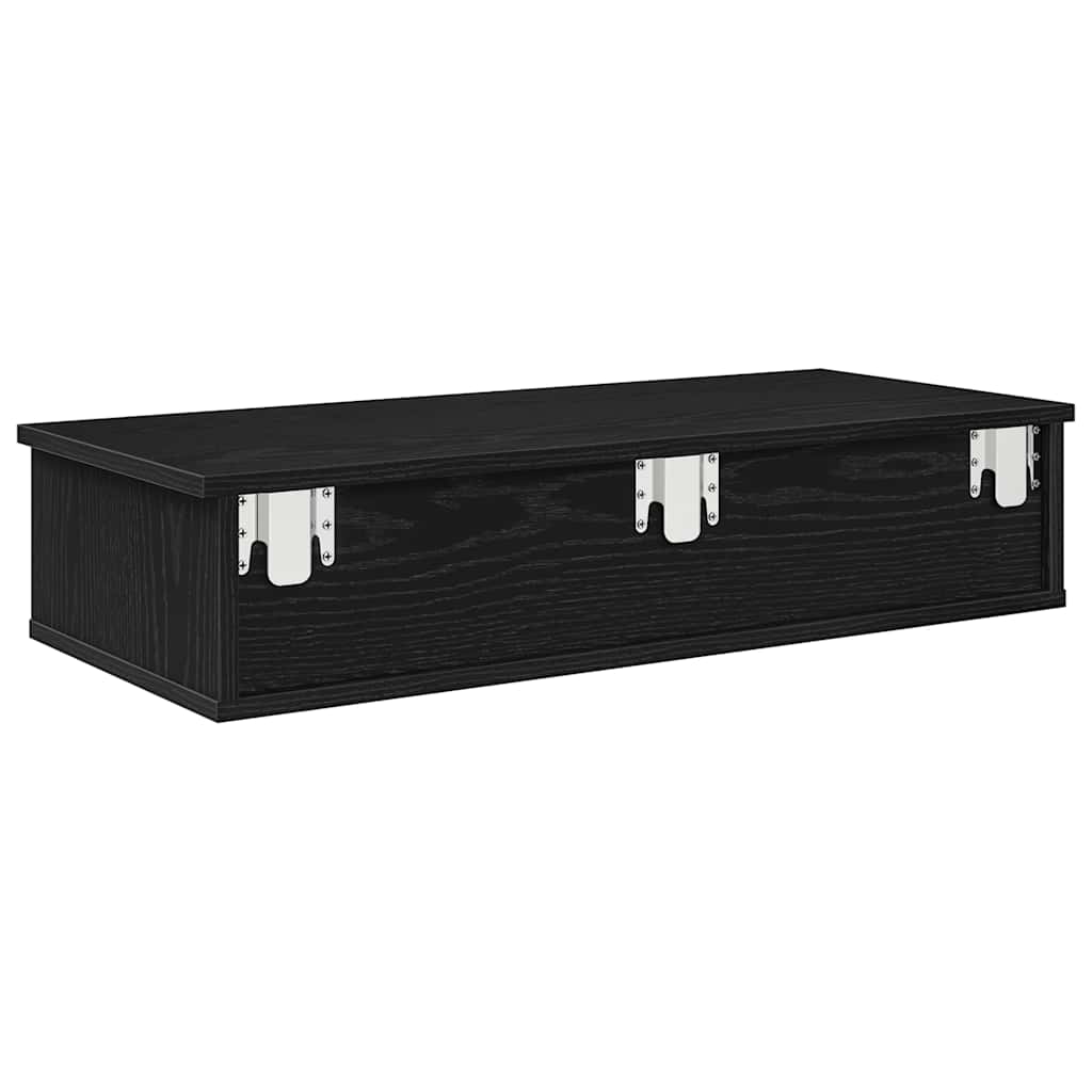 Étagère murale avec tiroirs noir 80x31x17 cm bois d'ingénierie - XIOS