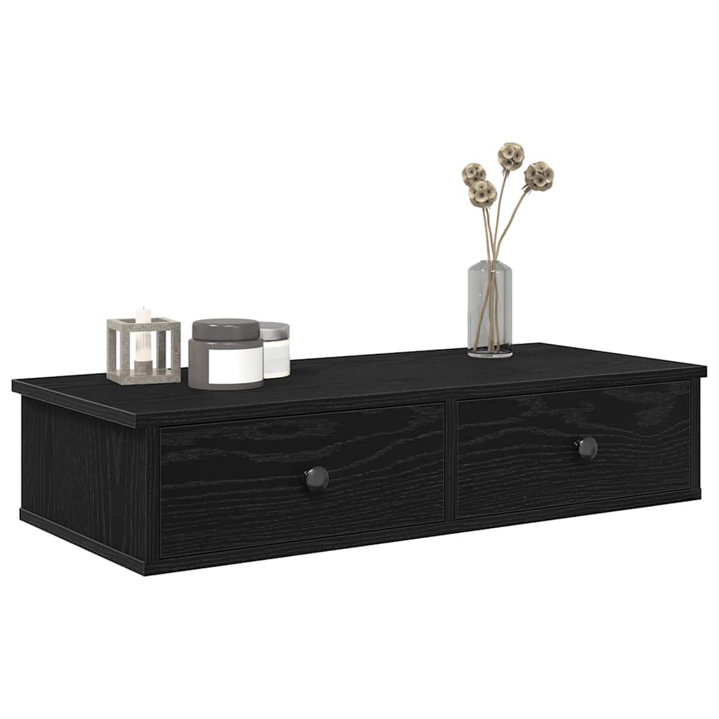 Étagère murale avec tiroirs noir 80x31x17 cm bois d'ingénierie - XIOS