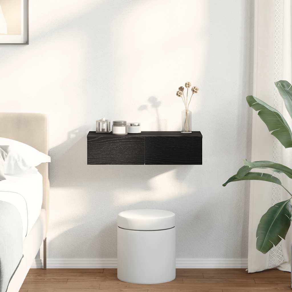 Étagère murale avec tiroirs noir 60x26,5x15cm bois d'ingénierie - XIOS