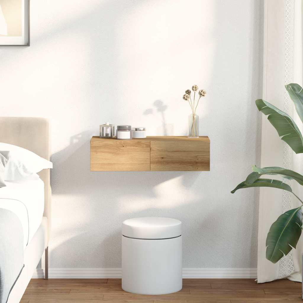 Étagère murale avec tiroirs chêne artisanal bois d'ingénierie - XIOS