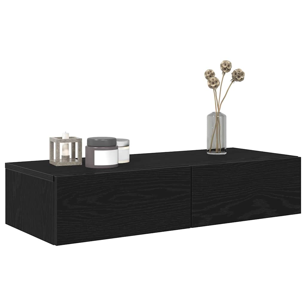 Étagère murale avec tiroirs noir 80x33x17 cm bois d'ingénierie - XIOS