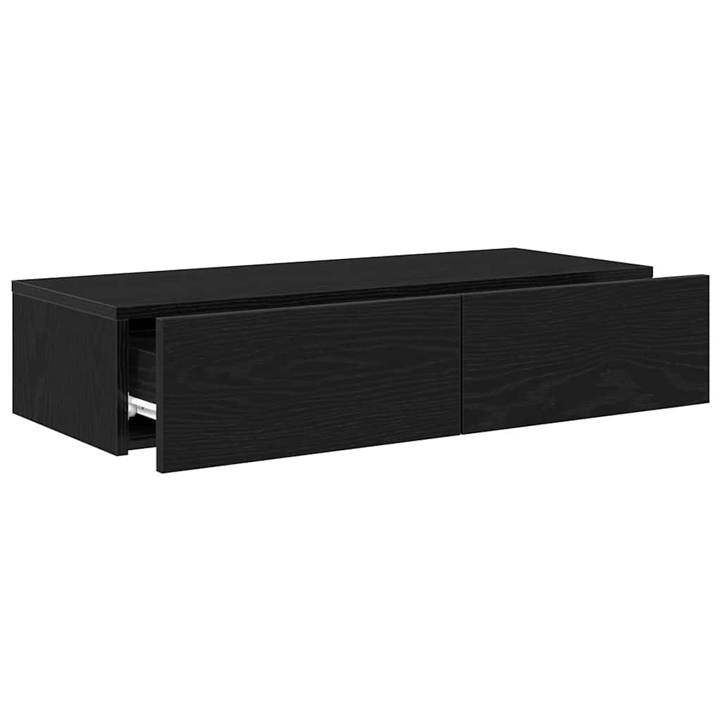 Étagère murale avec tiroirs noir 80x33x17 cm bois d'ingénierie - XIOS
