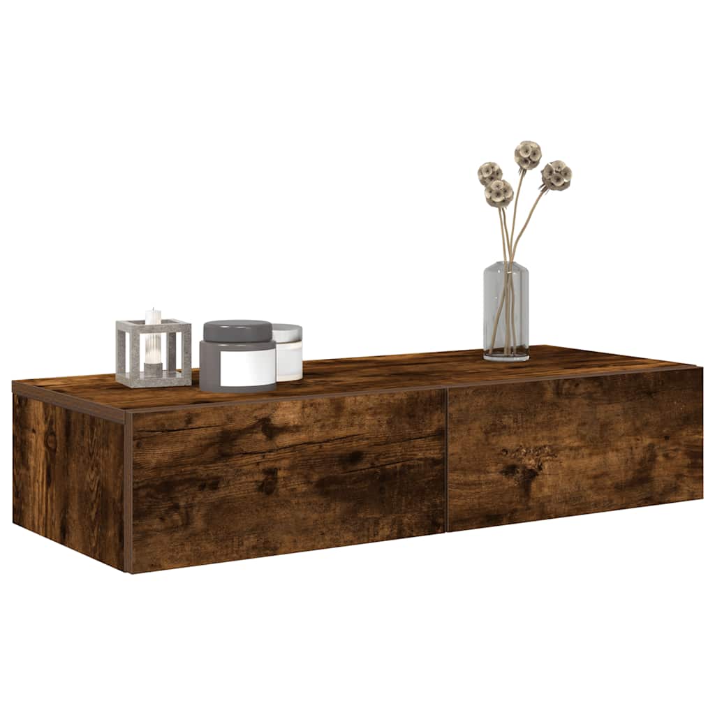 Étagère murale avec tiroirs chêne fumé bois d'ingénierie - XIOS