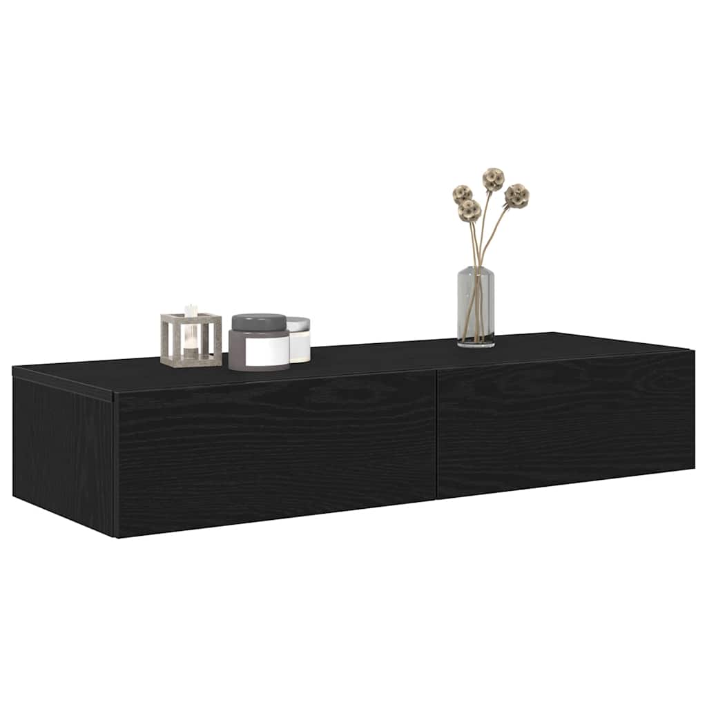 Étagère murale avec tiroirs noir 100x36x19 cm bois d'ingénierie - XIOS