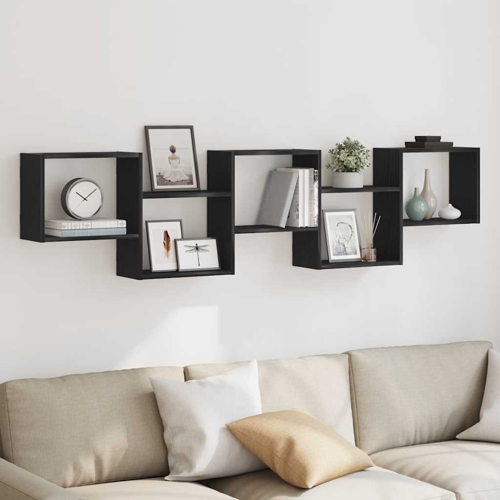 Étagère cube murale 5 compartiments noir bois d'ingénierie - XIOS