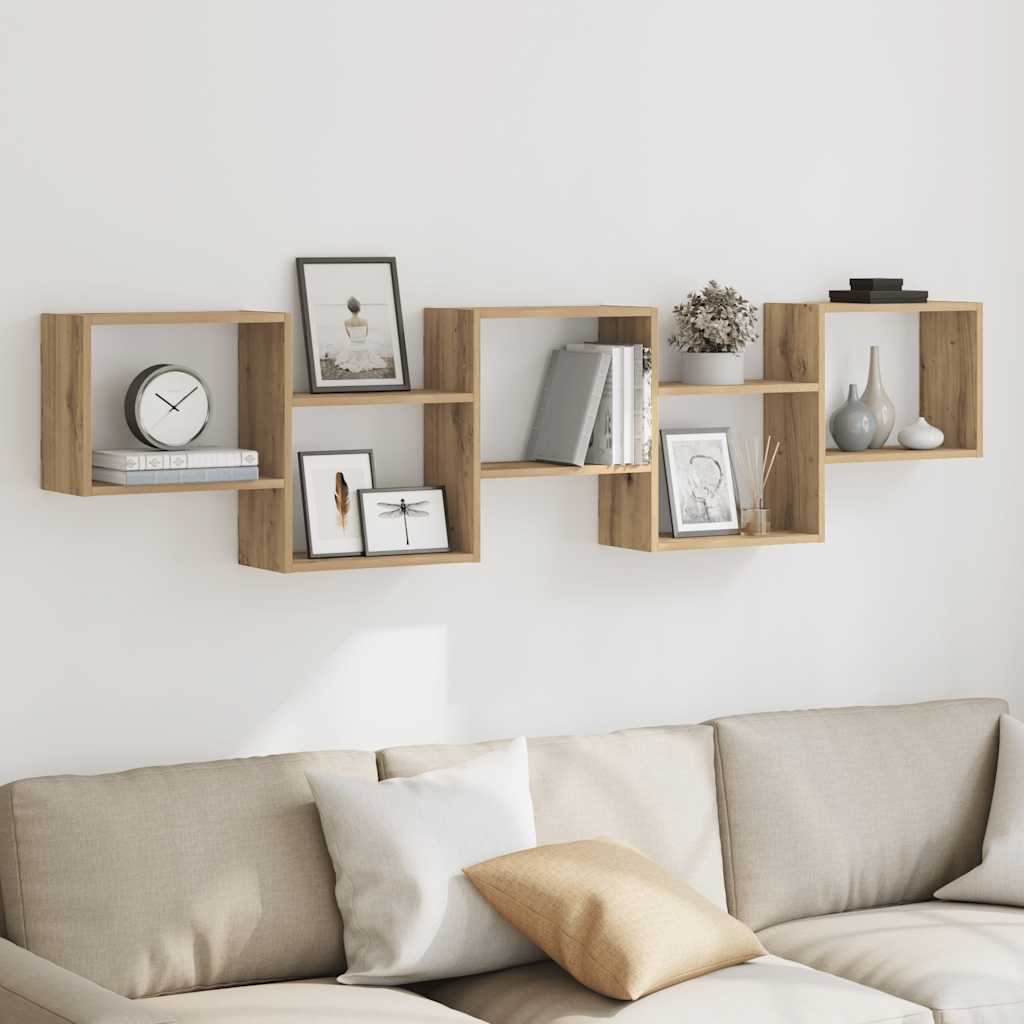 Étagère cube murale 5 compartiments chêne artisanal - XIOS