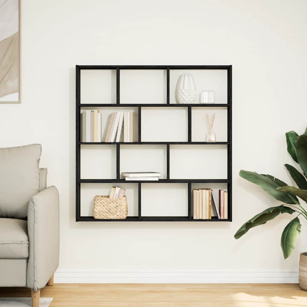 Étagère cube murale 12 compartiments noir bois d'ingénierie - XIOS