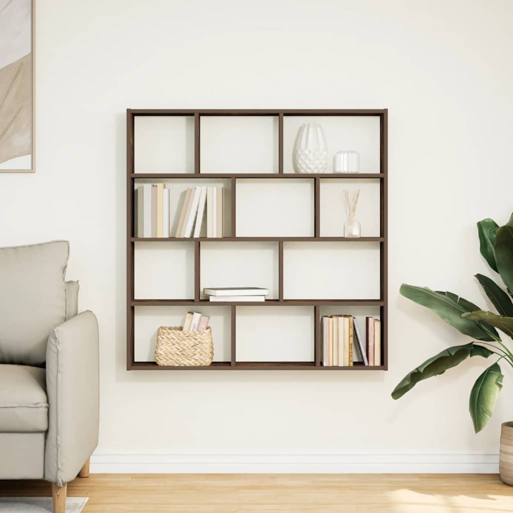 Étagère cube murale 12 compartiments chêne fumé bois ingénierie - XIOS