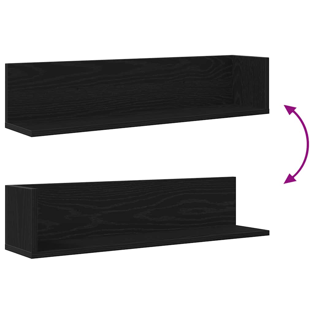 Étagères murales 2 pcs noir 75x16,5x16,5 cm bois d'ingénierie - XIOS