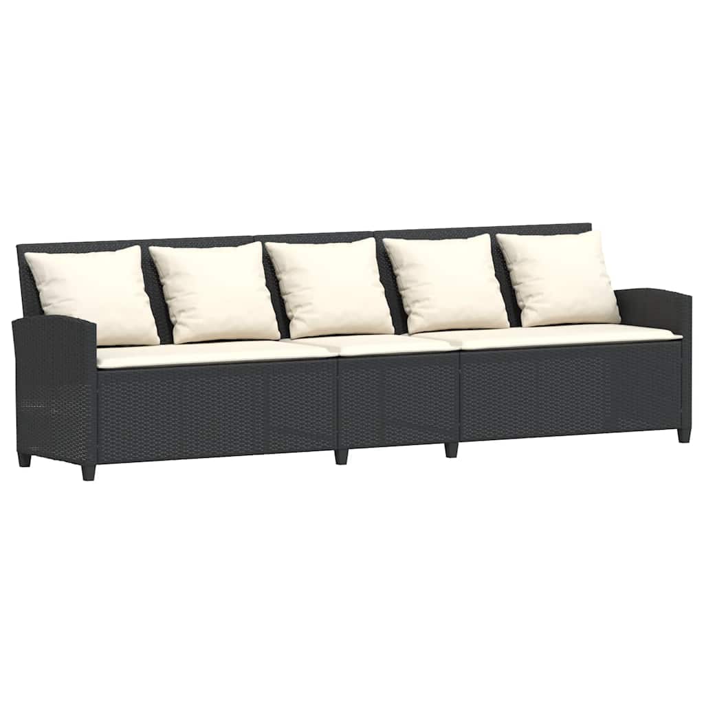 Canapé de jardin avec coussins 5 places noir résine tressée - XIOS