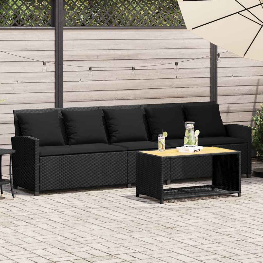 Canapé de jardin avec coussins 5 places noir résine tressée - XIOS