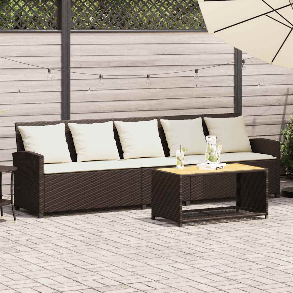 Canapé de jardin avec coussins 5 places brun résine tressée - XIOS