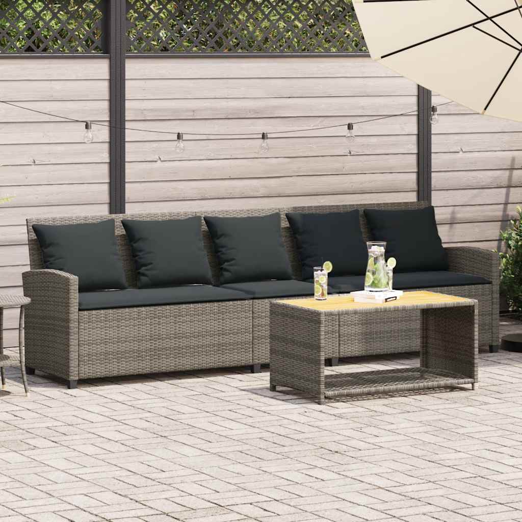 Canapé de jardin avec coussins 5 places gris résine tressée - XIOS