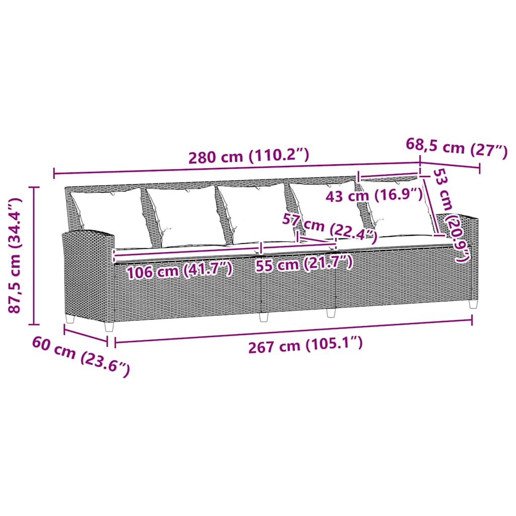 Canapé de jardin avec coussins 5 places beige résine tressée - XIOS