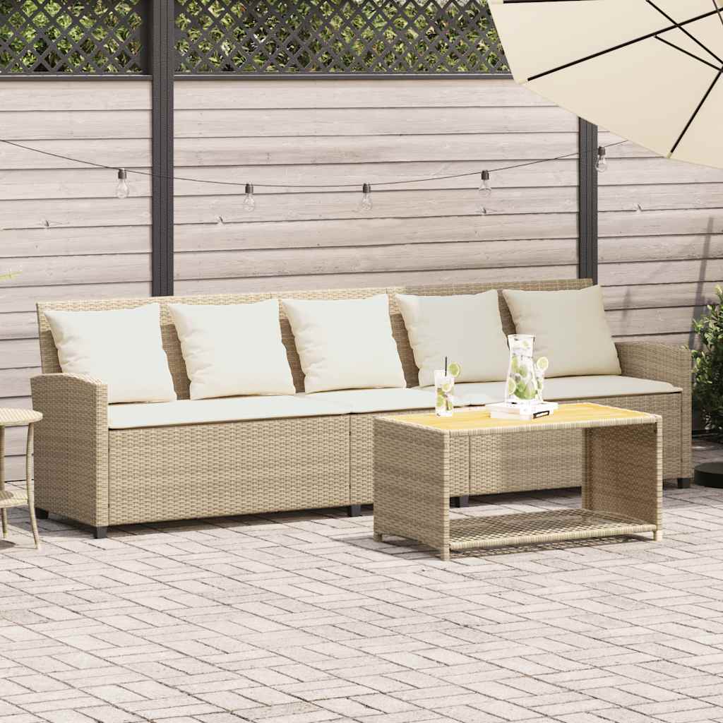 Canapé de jardin avec coussins 5 places beige résine tressée - XIOS