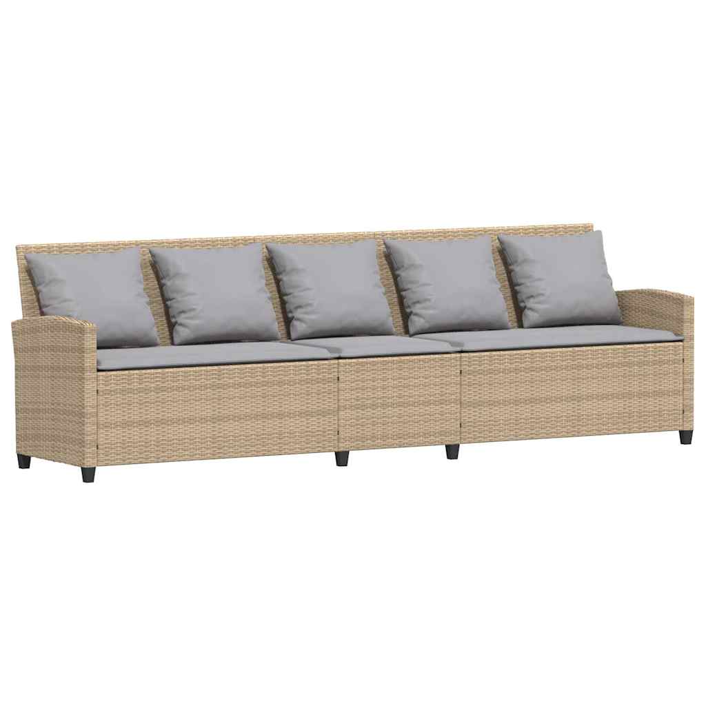 Canapé de jardin avec coussins 5 places beige résine tressée - XIOS