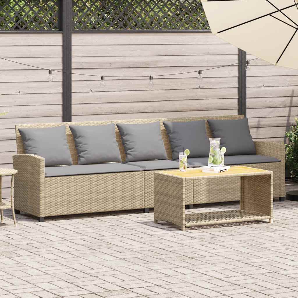 Canapé de jardin avec coussins 5 places beige résine tressée - XIOS