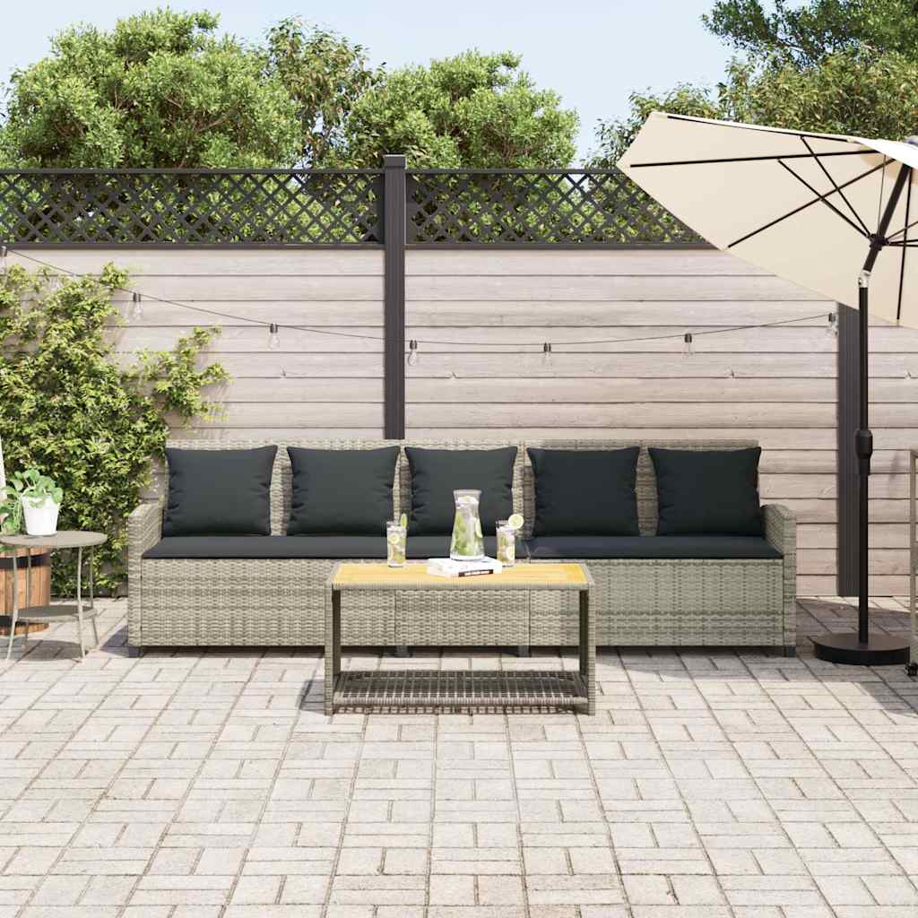 Canapé de jardin et coussins 5 places gris clair résine tressée - XIOS