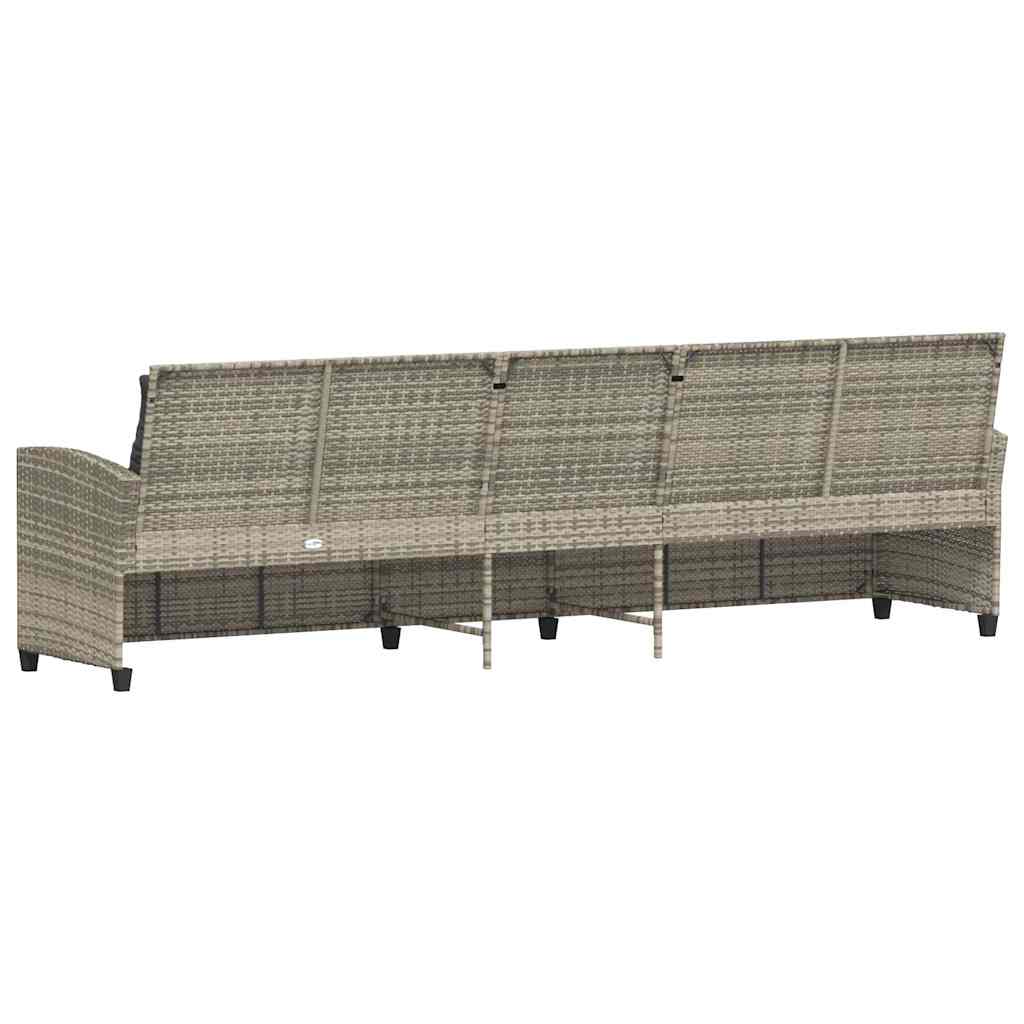 Canapé de jardin et coussins 5 places gris clair résine tressée - XIOS