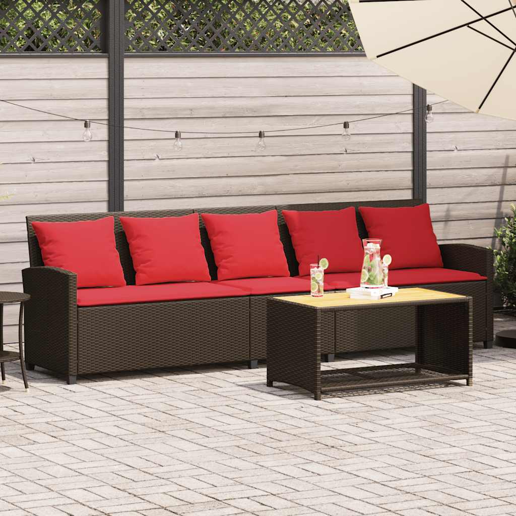 Canapé de jardin avec coussins 5 places brun résine tressée - XIOS