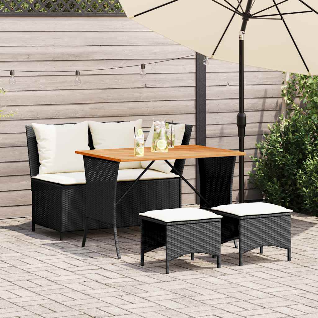 Ensemble à manger de jardin 4 pcs avec coussins noir - XIOS