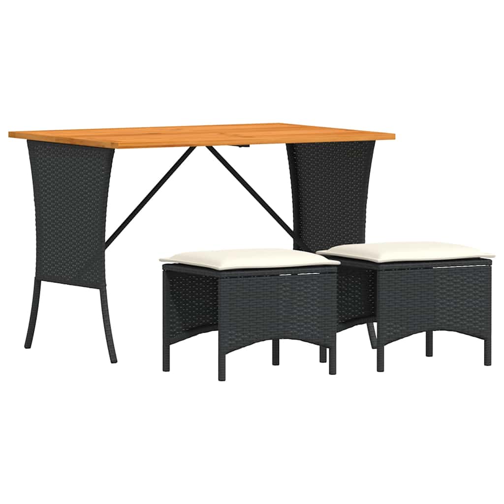 Ensemble à manger de jardin avec coussins 3 pcs Noir - XIOS