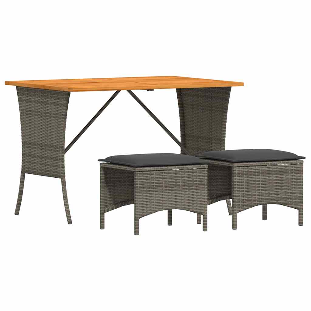 Ensemble à manger de jardin 3 pcs coussins gris résine tressée - XIOS