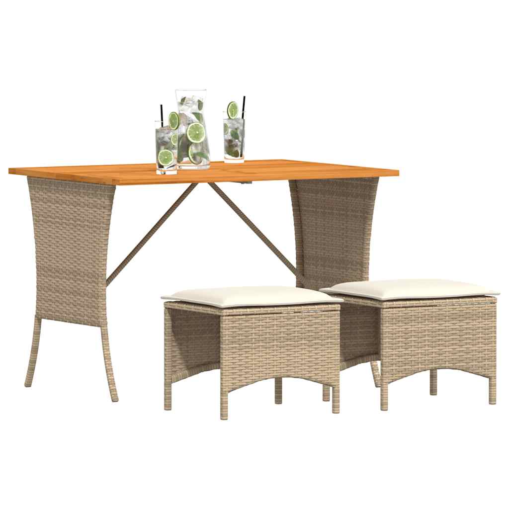 Ensemble à manger de jardin et coussins 3 pcs Beige poly rotin - XIOS