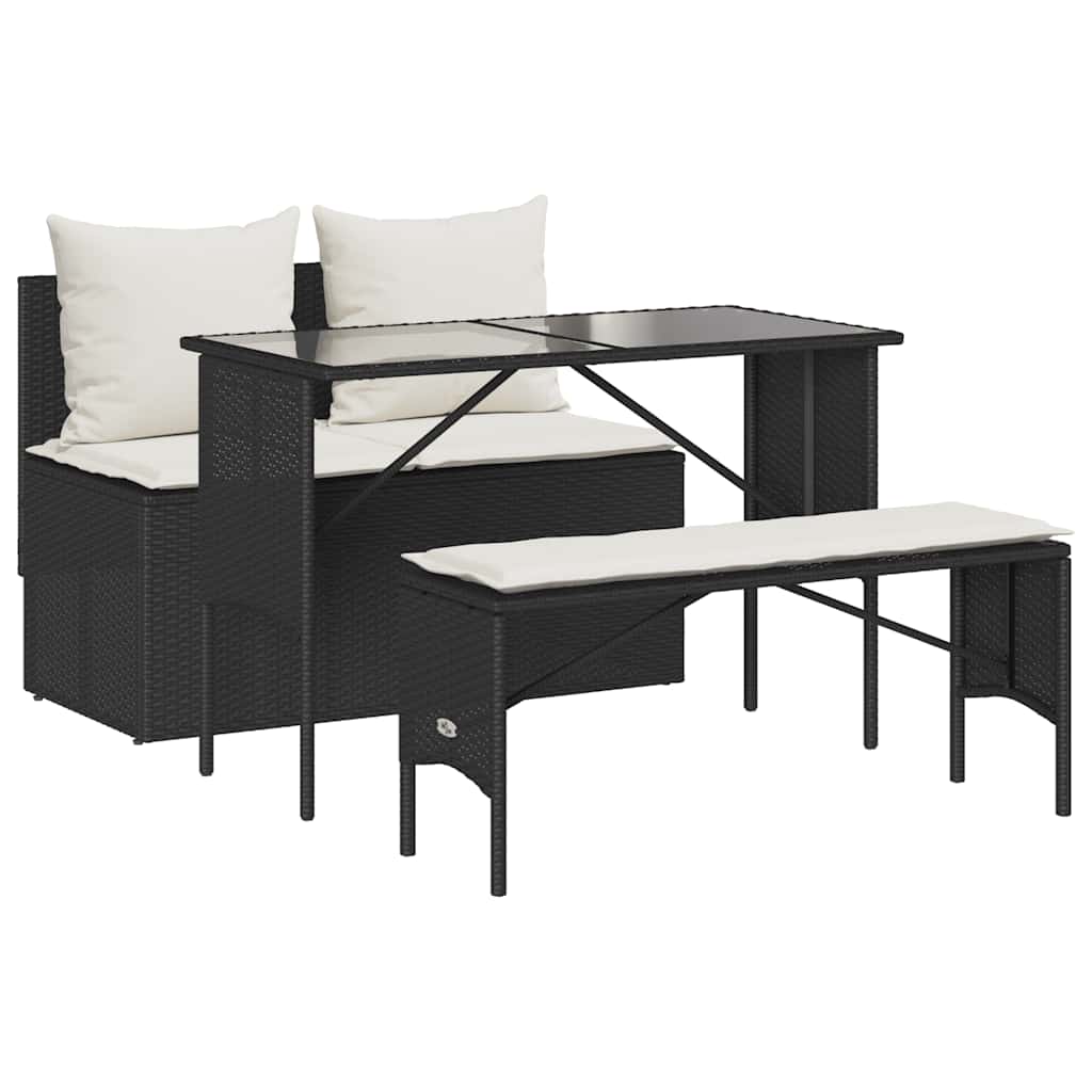 Ensemble à manger de jardin avec coussins 3 pcs Noir - XIOS